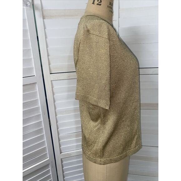 JH Collectables Gold Glitter Knit Short Sleeve Pullover Sweater Blouse Large - Picture 3 of 8
